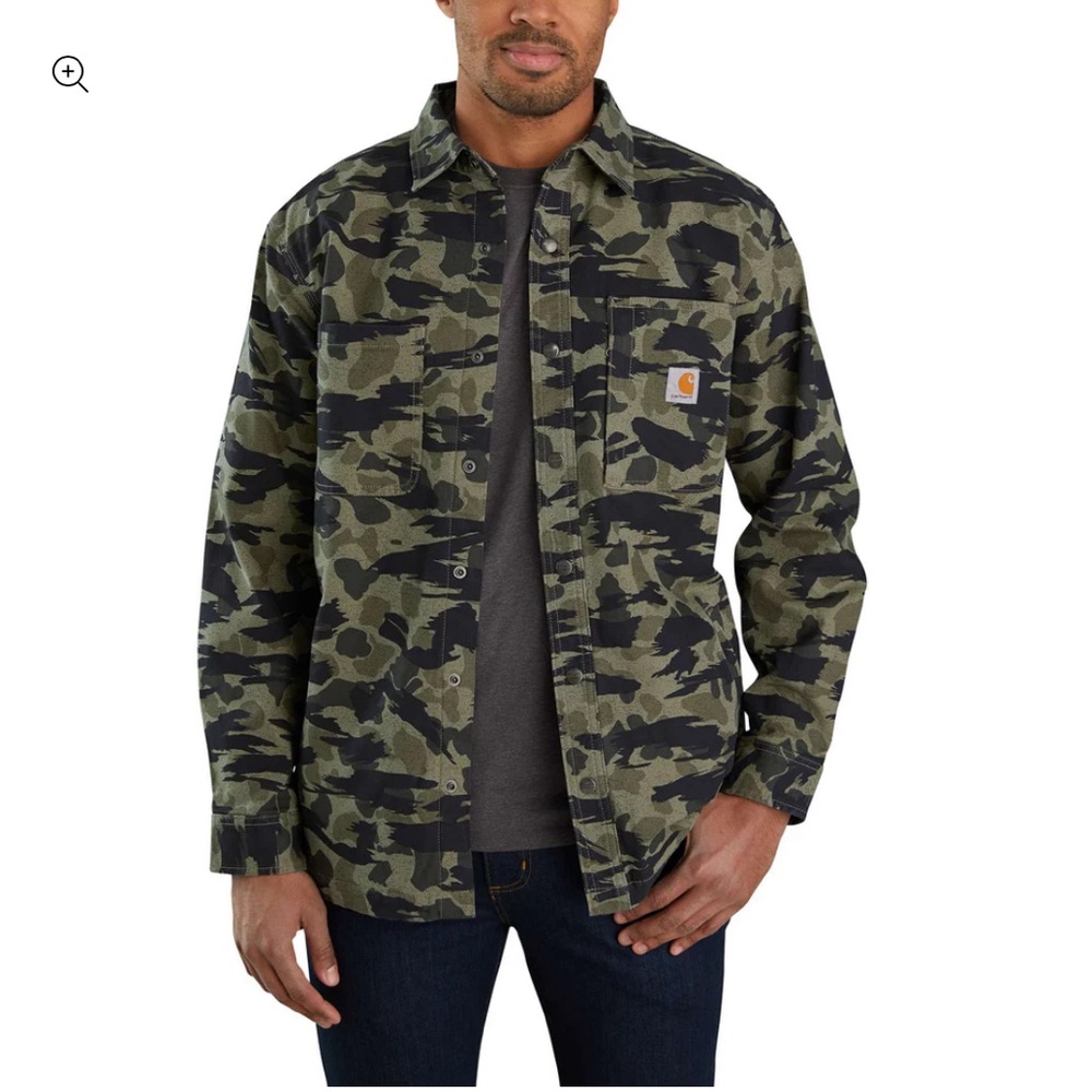 Carhartt RUGGED FLEX RELAXED FIT CANVAS FLEECE-LINED SNAPFRONT CAMO SHIRT JACKET